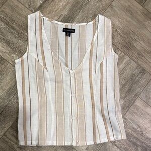 PrettyLittleThing Sleeveless Striped Blouse - White and Tan